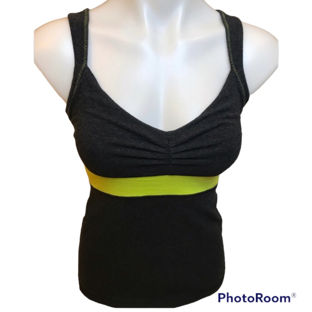 Lululemon Razor Back Charcoal Grey Lime Tank Top size 6